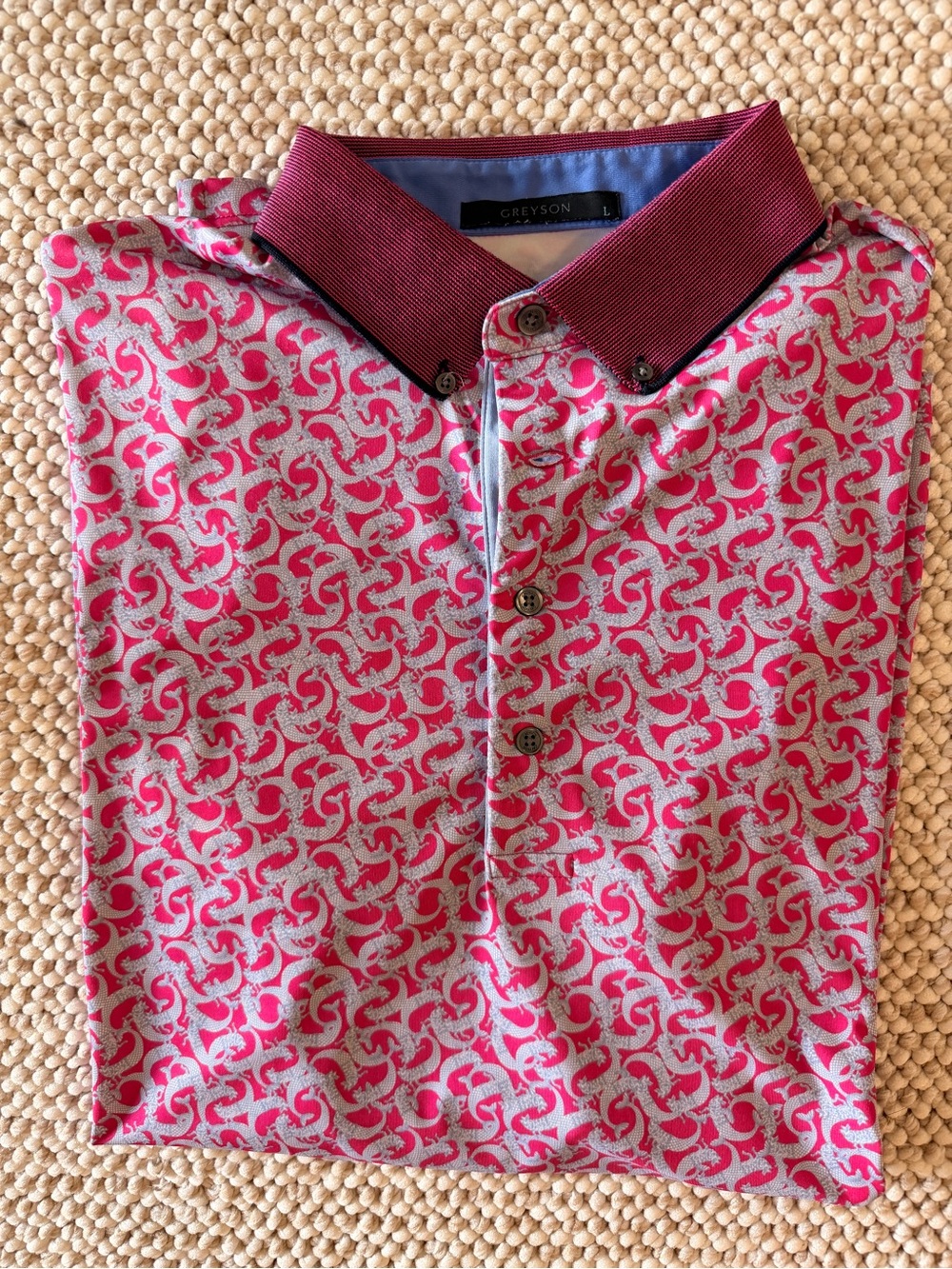 Greyson Men's Pink and Light Gray Patterned Polo